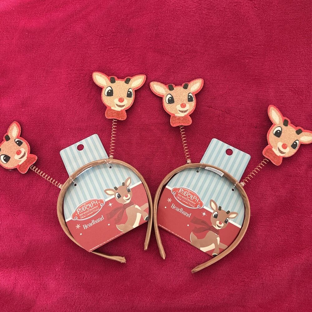 NEW, Lot Of 2 Rudolph The Red Nosed Reindeer Headband Springy Wiggle Bopper